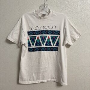 VTG Colorado‎ Shirt Medium Southwest Aztec Graphic Print Single Stitch USA Made